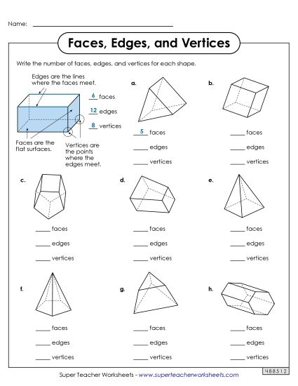 Edges and Vertices Worksheet for Geometry Practice Worksheet for identifying edges and vertices of 2D shapes for second graders