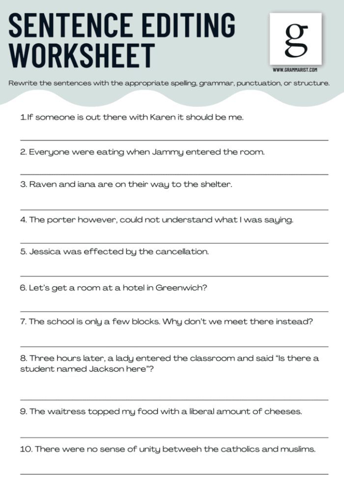 Worksheet image focused on editing and revision practice for grammar and punctuation errors Fourth grade students practicing editing and revision skills with a worksheet on subtraction errors