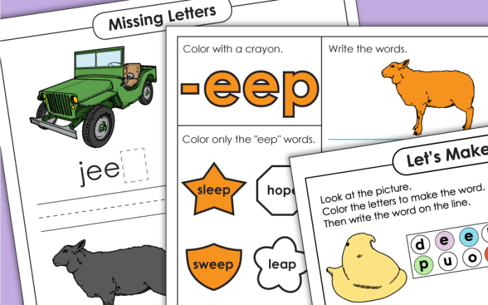 All in the Word Family Eep Words Worksheet Part 2 Kindergarten worksheet featuring cut-and-paste practice for the eep word family