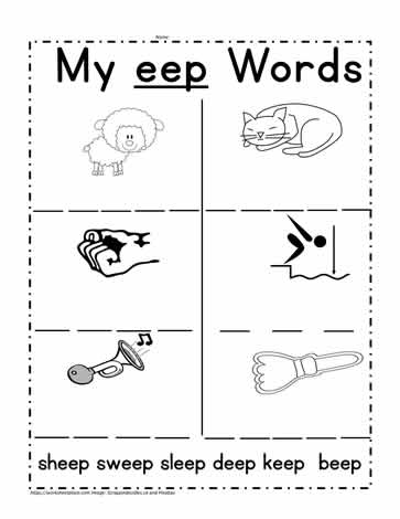 All in the Word Family Eep Words Worksheet 21 Kindergarten worksheet for students to practice reading and pasting words from the eep word family