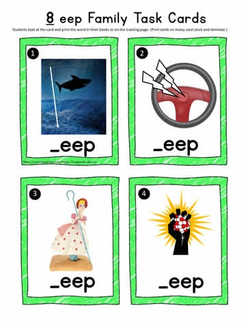 Eep Word Family Worksheet Number 23 for Kindergarten Literacy Practice Kindergarten worksheet featuring a cut-and-paste activity for learning words in the eep word family