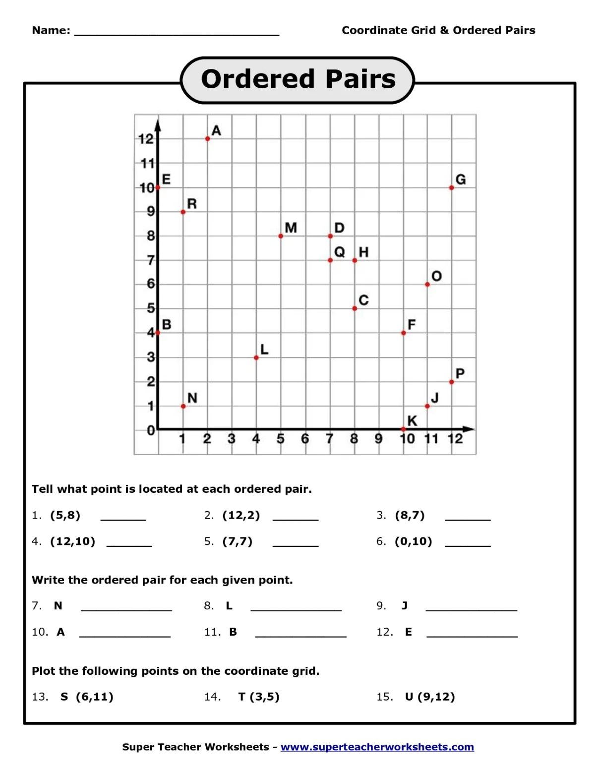 Algebra worksheet showing ordered pairs for function identification practice Eighth grade student solving identify functions from ordered pairs algebra problems on a worksheet