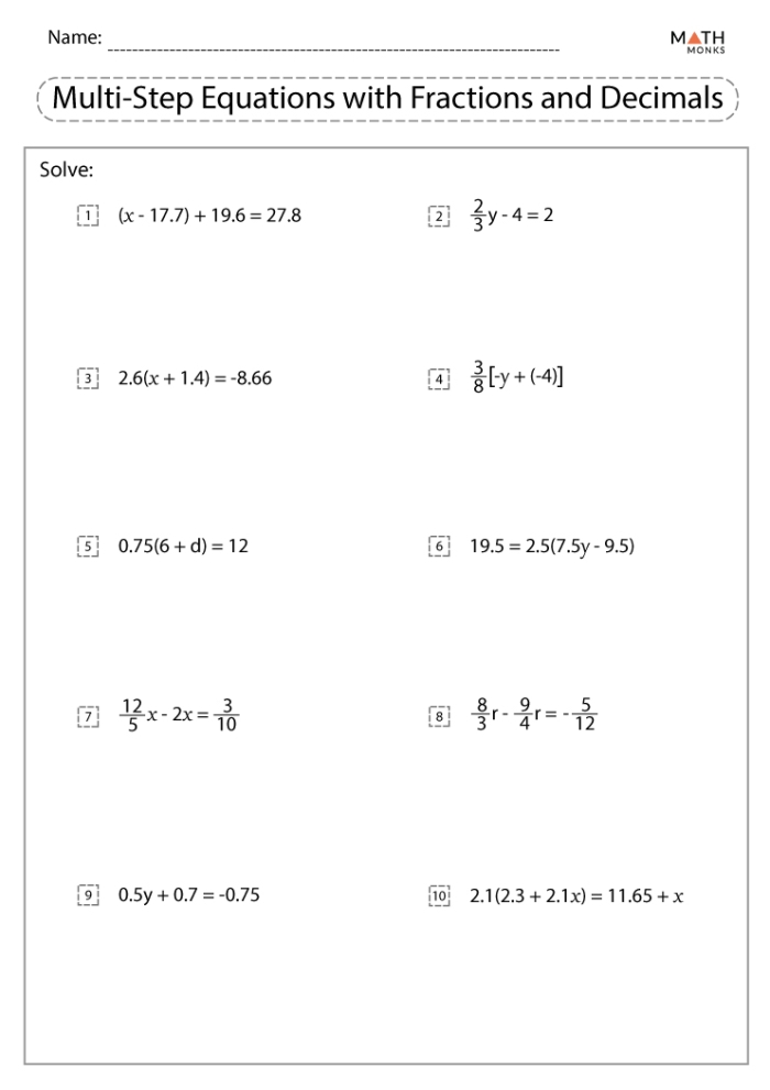 Eighth grade students solving multi-step algebraic equations on a quiz worksheet with step-by-step problems