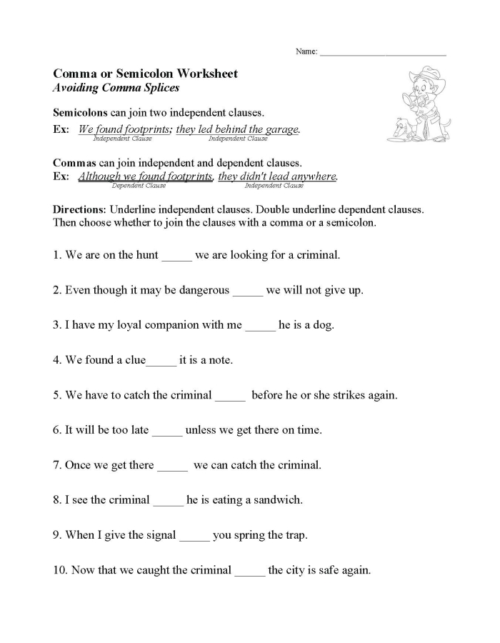 Eighth-grade worksheet on using commas to indicate pauses in sentences