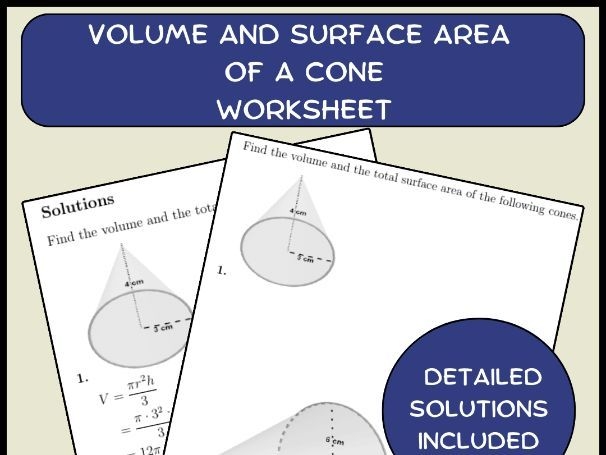 Worksheet for practicing the volume of different cones aimed at eighth-grade students