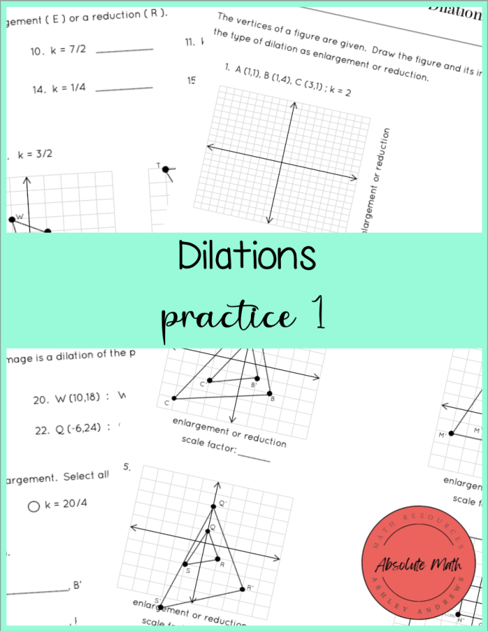 Describing Dilations Worksheet 20 Geometry Exercise Eighth grade geometry worksheet featuring practice problems for describing dilations on a coordinate plane