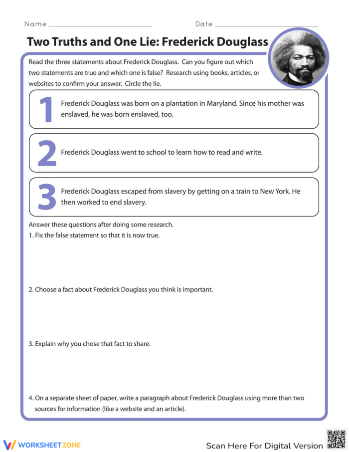 Eighth grade students analyzing a passage from Frederick Douglass's autobiography for reading comprehension and narrative analysis