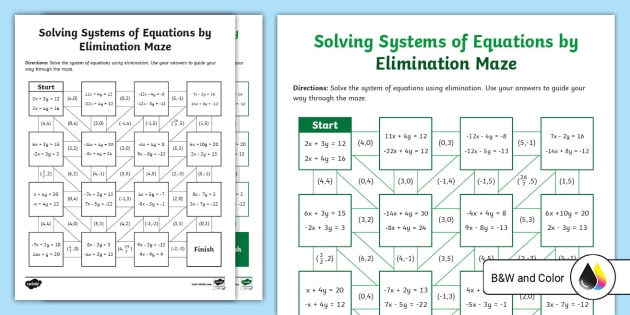 Engaging algebra challenge for students to practice their skills Eighth grade math maze worksheet focusing on systems of equations elimination