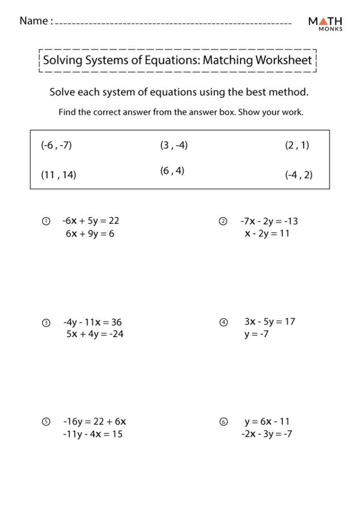 Students engaged in solving systems of linear equations word problems on a worksheet