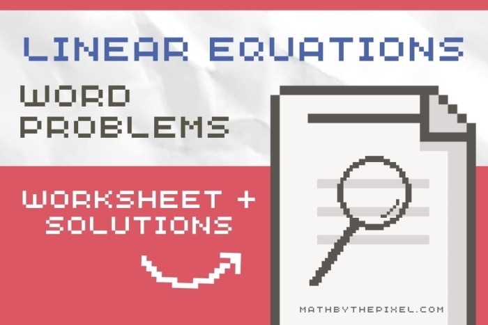 Worksheet featuring systems of linear equations word problems for eighth graders