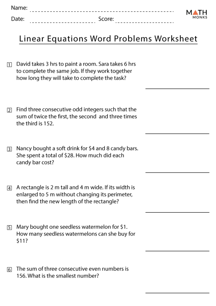 Students engaged in solving systems of linear equations through word problems on a worksheet