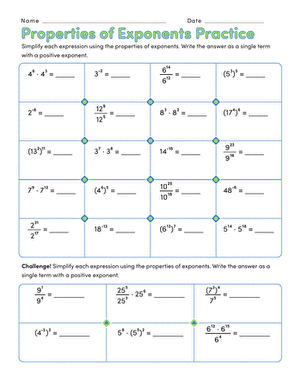 Eighth grade math worksheet focusing on the multiplication rules for exponents