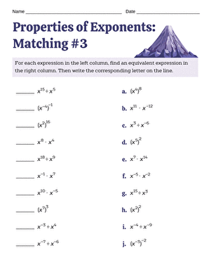 Eighth grade math handout featuring essential multiplication properties of exponents for student review