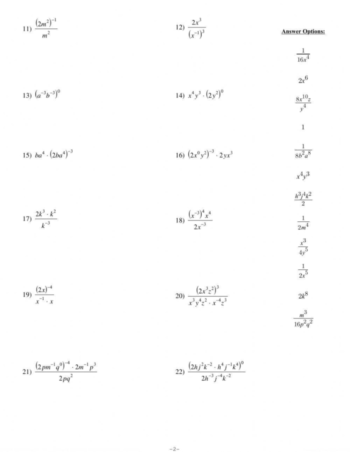 Eighth-grade math worksheet focused on properties of integer exponents for measurement practice