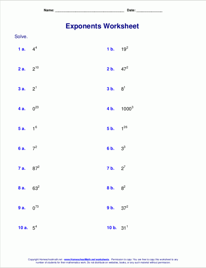 Eighth grade math handout featuring rules and examples for exponent multiplication