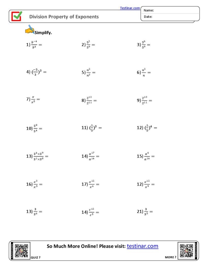Eighth-grade worksheet for practicing properties of exponents in geometry
