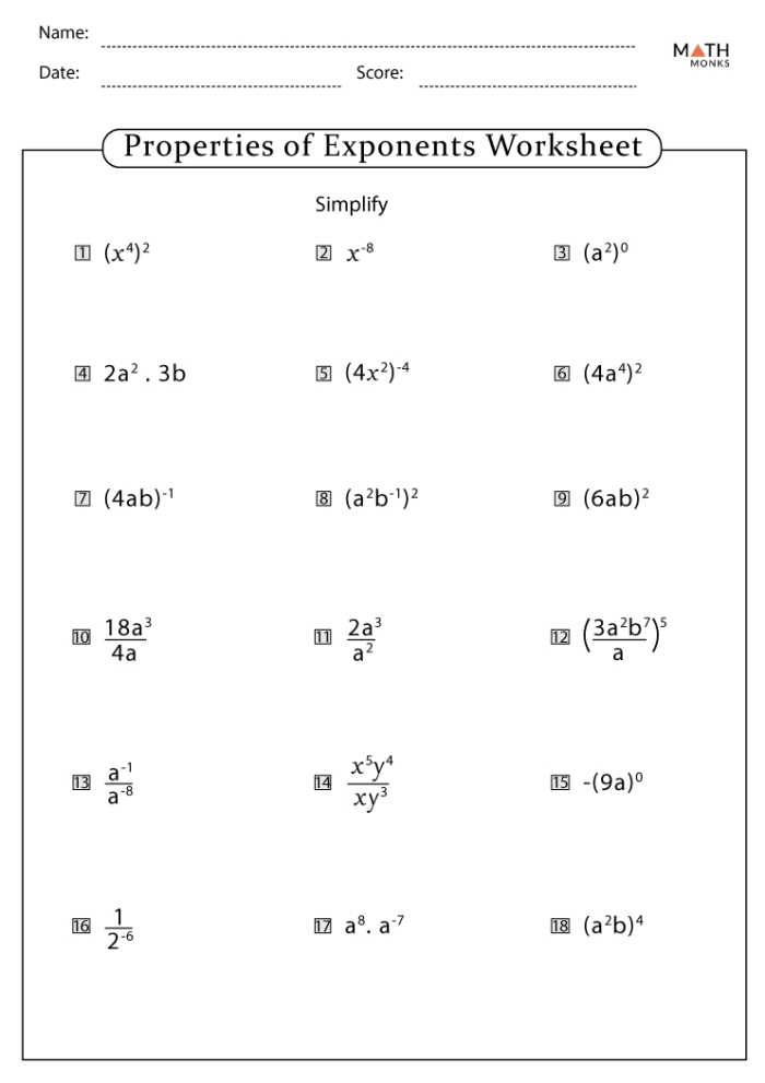 Properties of Exponents Puzzle Worksheet Activity for Eighth Graders Eighth grade students solving a properties of exponents puzzle worksheet