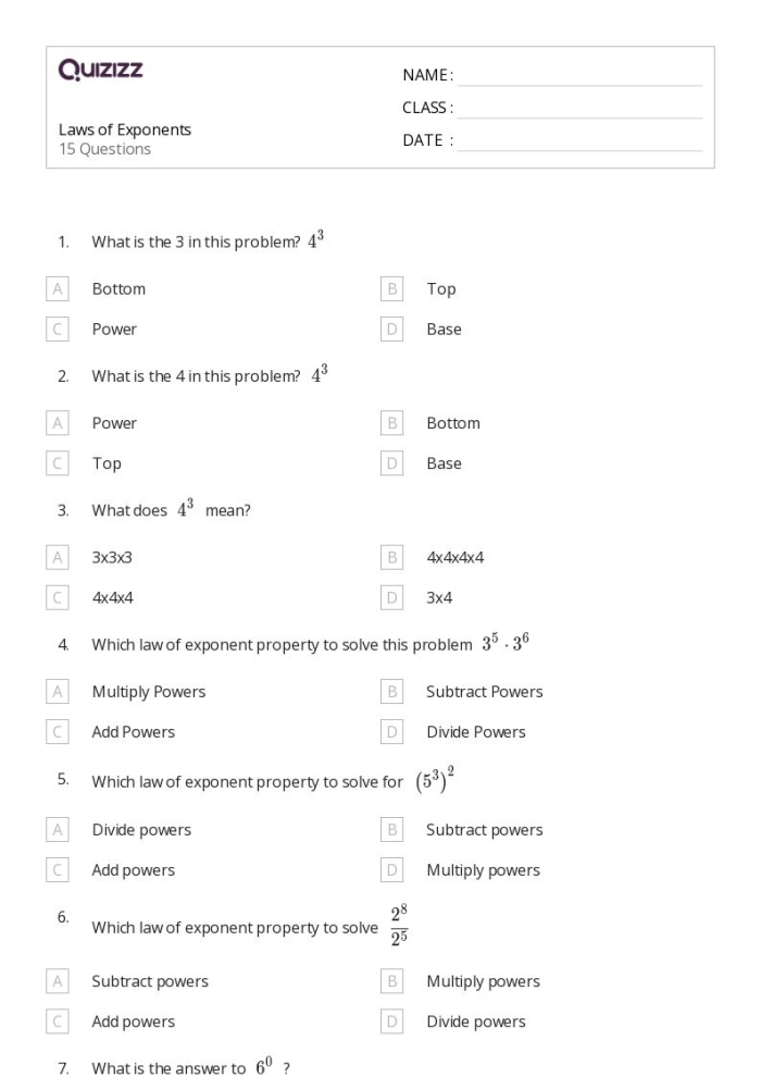 Properties of Exponents Puzzle Activity for Eighth Graders Eighth grade students engaging with a properties of exponents puzzle worksheet