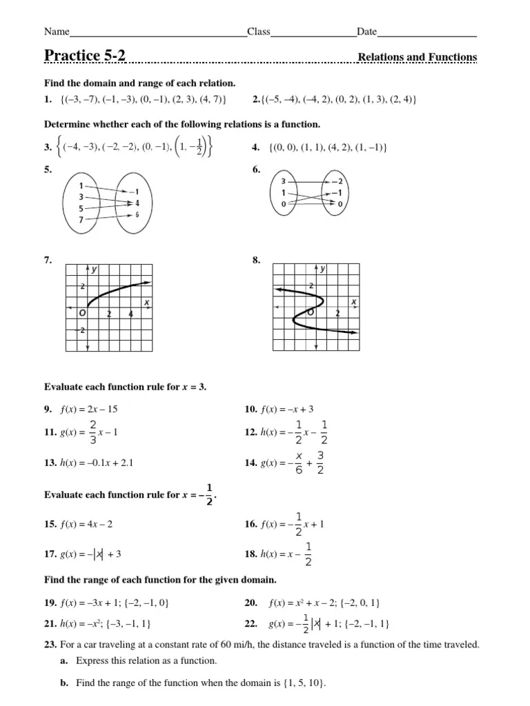 Is the Relation a Function? worksheet for eighth graders, image 10 Worksheet for determining if relations are functions, designed for eighth-grade algebra students