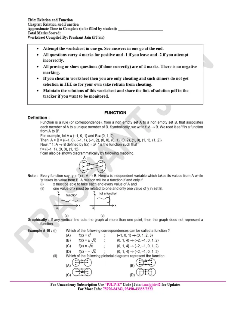 Is the Relation a Function? worksheet for eighth-grade algebra students Worksheet for eighth-grade students to identify functions from various relations