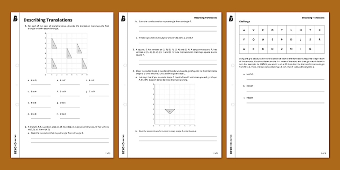Describing Translations Worksheet 23 Coordinate Geometry Exercises Eighth grade geometry worksheet featuring coordinate plane translation problems for mixed operations practice