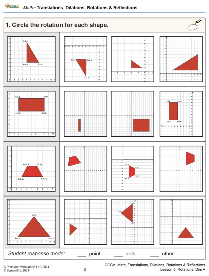 Transformations on the Coordinate Plane Translations Worksheet 11 Eighth grade geometry handout explaining how to perform translations on the coordinate plane