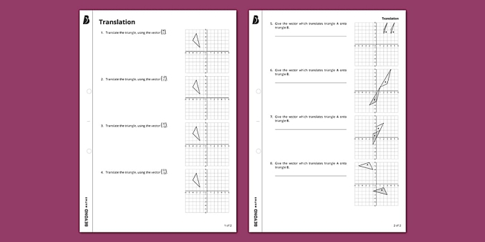 Describing Translations worksheet for mixed operations practice Eighth-grade geometry worksheet focused on understanding translations on the coordinate plane