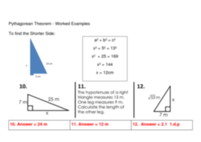 Eighth grade geometry worksheet featuring real-world word problems focused on applying the Pythagorean theorem