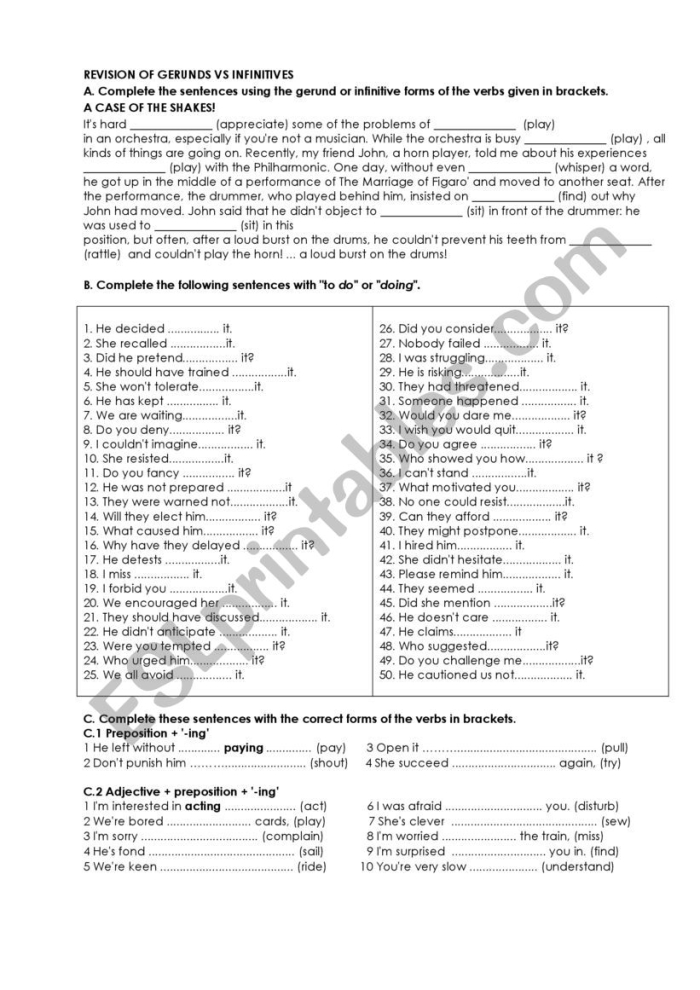 Eighth Grade Grammar Worksheet on Gerunds, Infinitives, and Participles Worksheet featuring exercises on identifying gerunds, infinitives, and participles for eighth graders