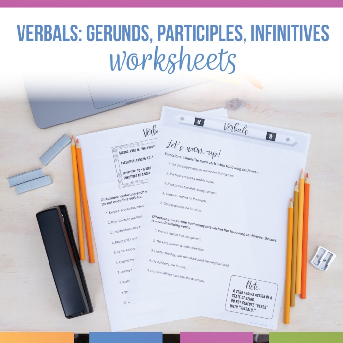 Grammar exercise on gerunds, infinitives, and participles for effective learning Worksheet for identifying gerunds, infinitives, and participles for eighth-grade students
