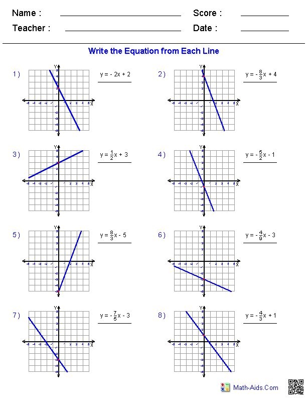 Worksheet image featuring a card matching activity for eighth graders to connect graphs with linear equations