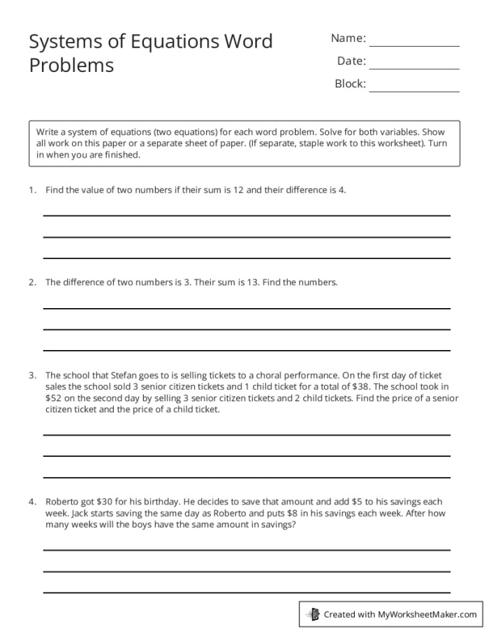 Graphing worksheet for solving systems of linear equations in word problems Students engaged in graphing systems of linear equations word problems in an eighth-grade classroom