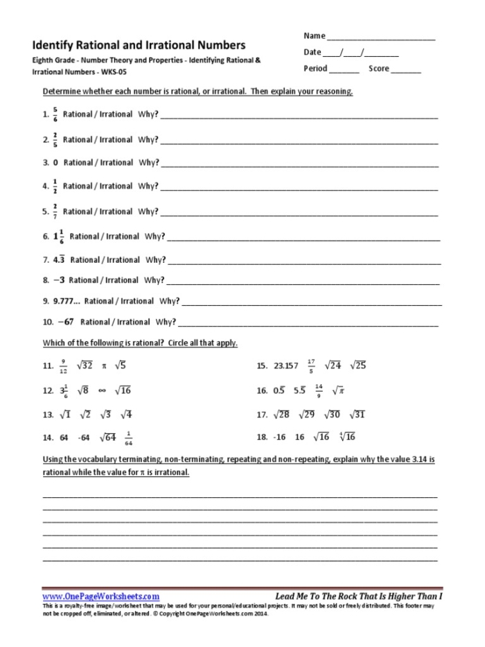Eighth Grade Identifying Irrational Numbers Maze Worksheet for Educational Use. Interactive challenge to enhance understanding of number types. A maze worksheet designed for eighth graders to identify rational and irrational numbers. Engaging activity for mastering number concepts in a fun way.