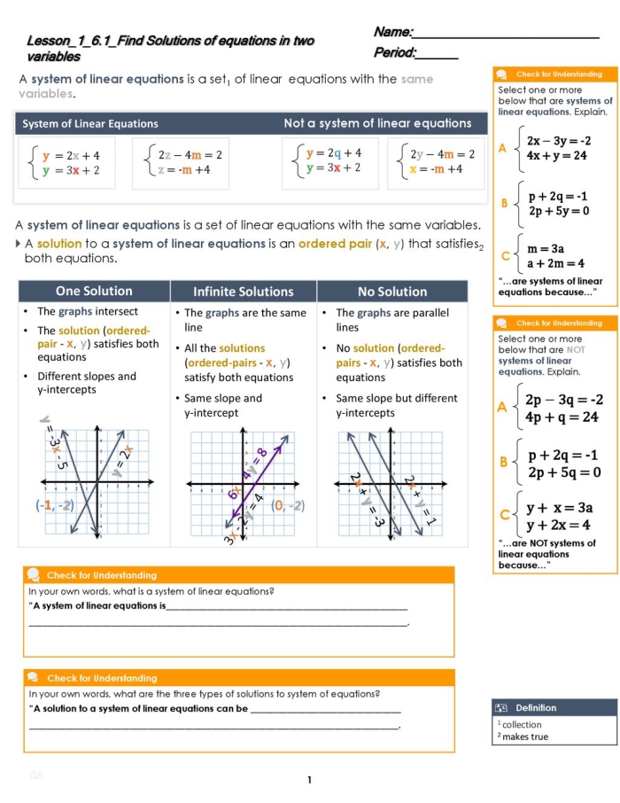 Engaging worksheet for practicing linear equations: one solution, no solution, infinitely many solutions Card sort activity for eighth graders on linear equations with varying solutions