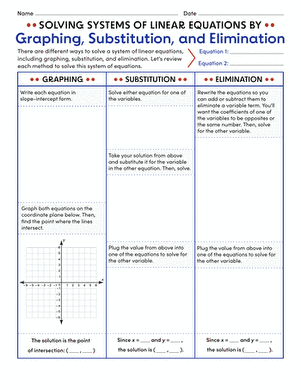 Worksheet on solving systems of linear equations using graphing, substitution, and elimination methods for eighth graders