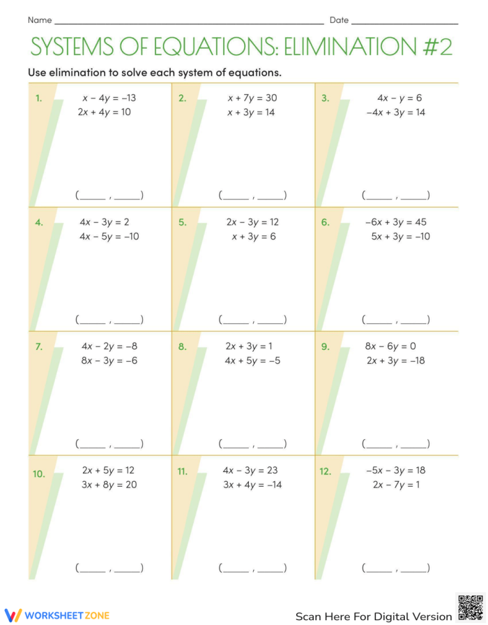 ALT text for a worksheet on solving systems of linear equations through various methods