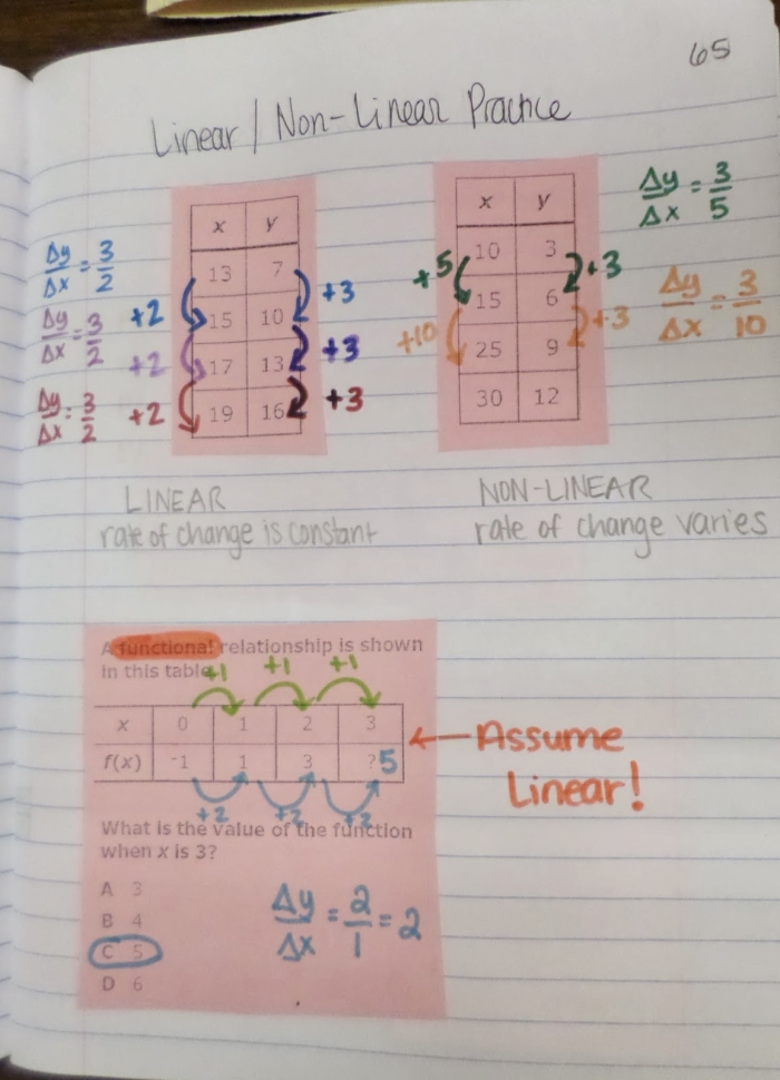 Handout for understanding linear and nonlinear functions in eighth grade life science Eighth grade worksheet illustrating linear and nonlinear functions for life science students