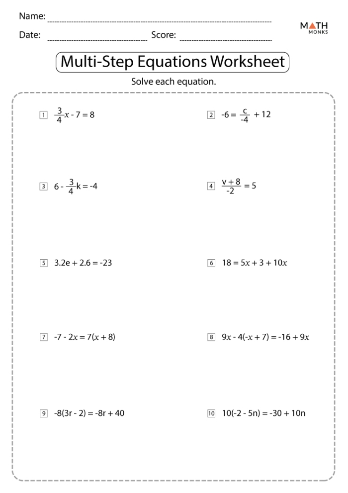 Engaging worksheet to enhance algebra skills through a fun game of Tic-Tac-Toe Multi-Step Equations Tic-Tac-Toe worksheet for eighth-grade students to practice solving one-variable equations