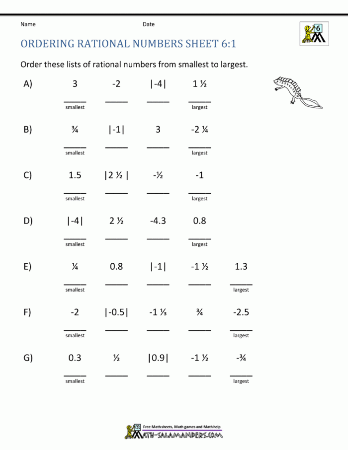 Worksheet for eighth graders comparing rational and irrational numbers in a number sense activity
