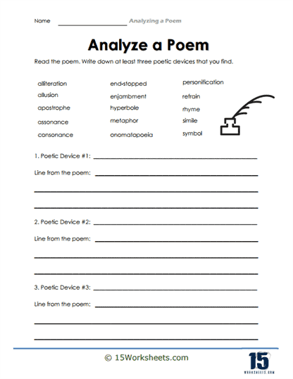 Eighth grade reading comprehension worksheet focused on analyzing the poem Impressions by Alice Moore Dunbar-Nelson