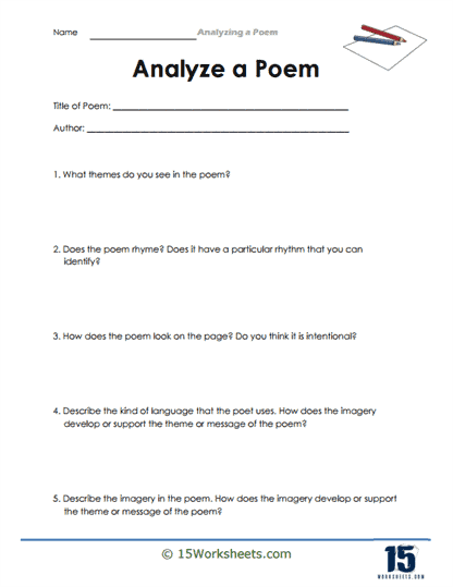 Eighth grade reading comprehension worksheet focused on analyzing the poem Impressions by Alice Moore Dunbar-Nelson