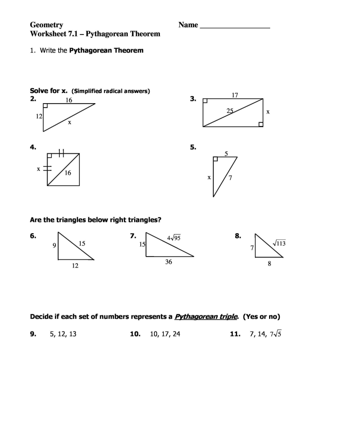 Proving the Pythagorean Theorem Worksheet 13 Eighth grade geometry worksheet featuring a step by step proof of the Pythagorean theorem