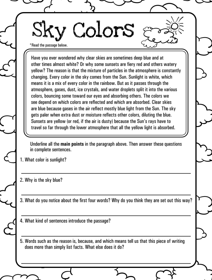 Eighth-grade reading comprehension worksheet for "The Open Window" by Saki
