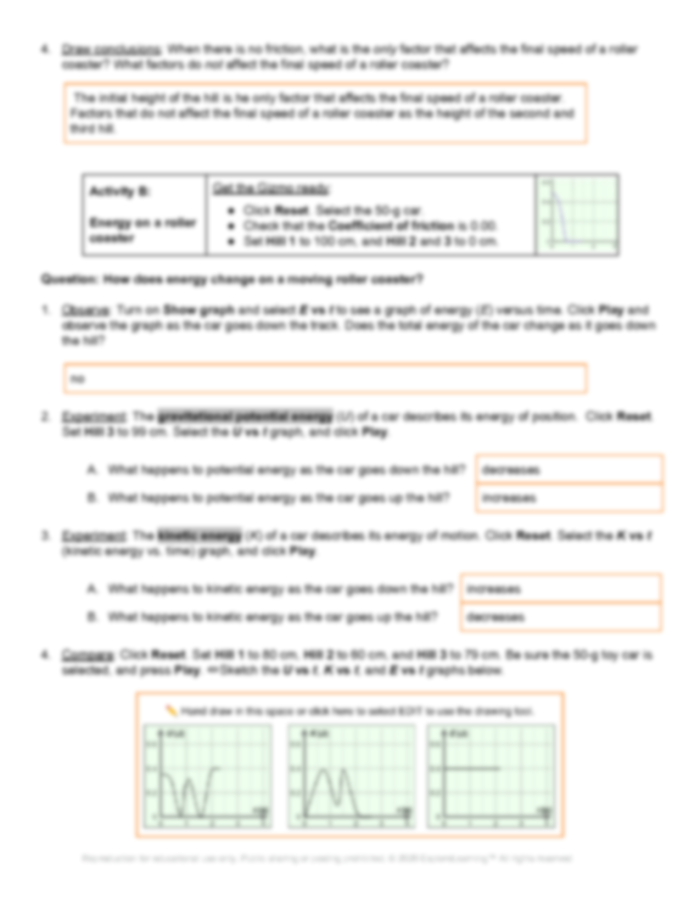 Informational reading comprehension worksheet on the physics of roller coasters for eighth graders