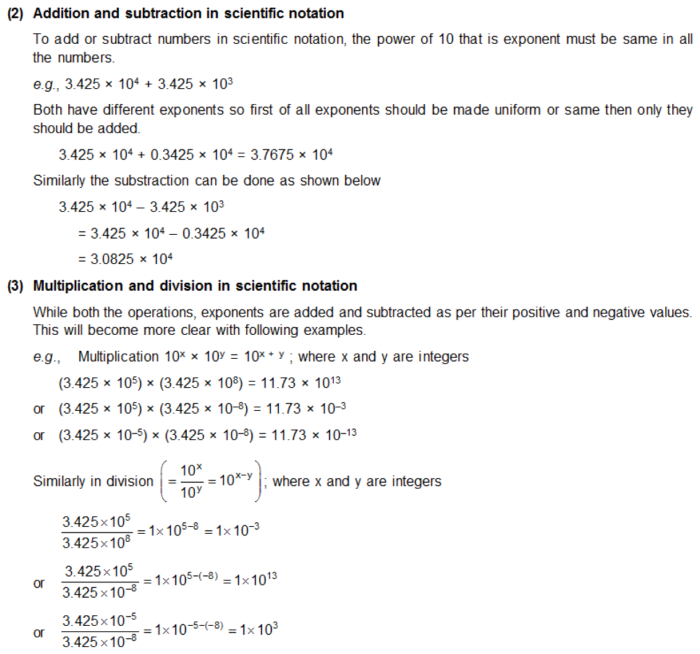 Practice worksheet for learning how to add and subtract scientific notation with guided instructions for grade 8 students Eighth grade math worksheet showing step-by-step examples of adding and subtracting numbers written in scientific notation format