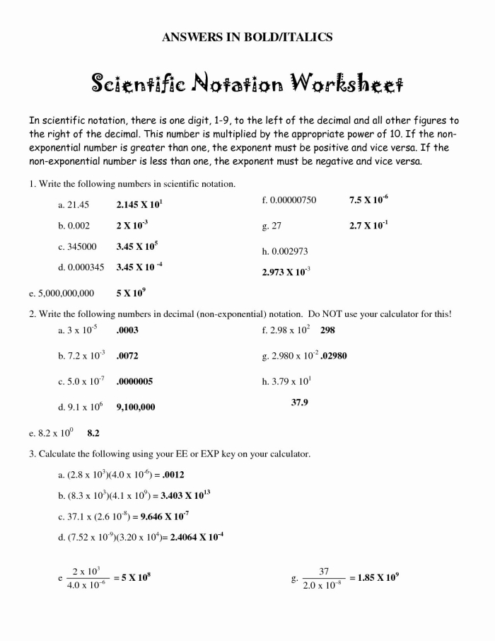 Numbers in Scientific Notation Practice Worksheet for Grade 8 Place Value Eighth grade math worksheet showing problems for converting between standard form and scientific notation