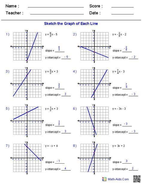 Graphing Linear Equations in Slope-Intercept Form Practice Worksheet 8 Eighth grade math worksheet focusing on graphing linear equations using slope-intercept form