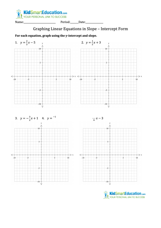 Graphing Linear Equations in Slope-Intercept Form Worksheet for Eighth Grade Worksheet for eighth-grade students practicing graphing linear equations in slope-intercept form