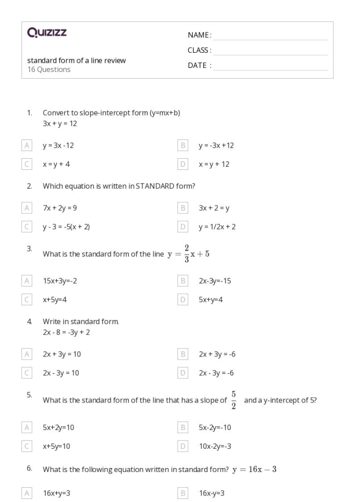 Eighth-grade students practicing writing equations in slope-intercept form from various graphs and tables