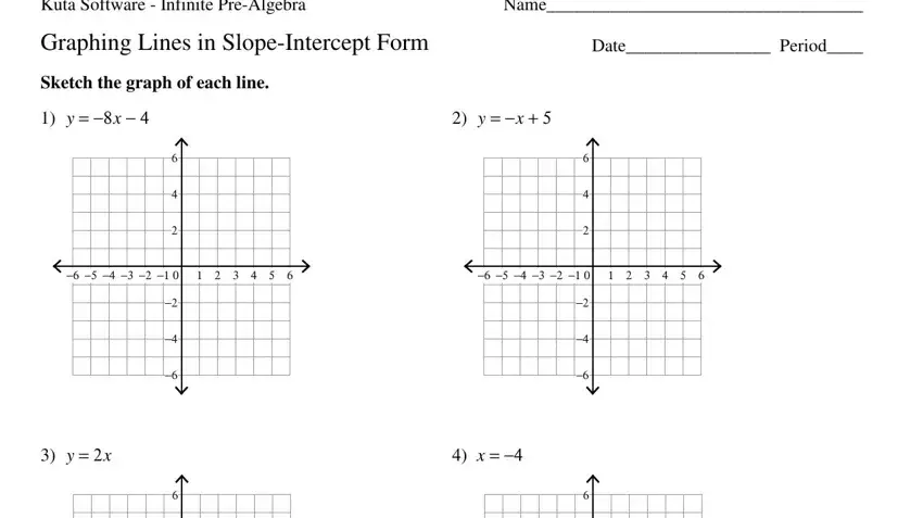 Graphing Linear Equations in Slope-Intercept Form Practice Worksheet 10 Eighth grade math worksheet featuring step by step problems for graphing linear equations in slope-intercept form